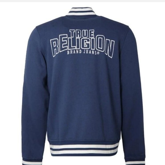 True Religion Men’s Insignia Blue HS 02 Fleece Varsity Jacket NWT - Picture 2 of 4